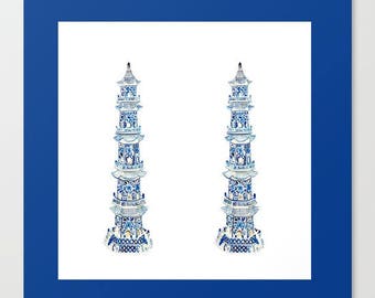 CHINOISERIE PAGODAS on stretched canvas
