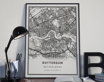 Rotterdam map poster print wall art | Netherlands gift printable download | Modern map decor for office, home and nursery | MP564