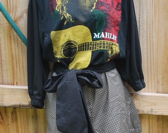 Marley Off Shoulder Game Day Romper Jumper Jumpsuit Sash Upcycled T-Shirts XS