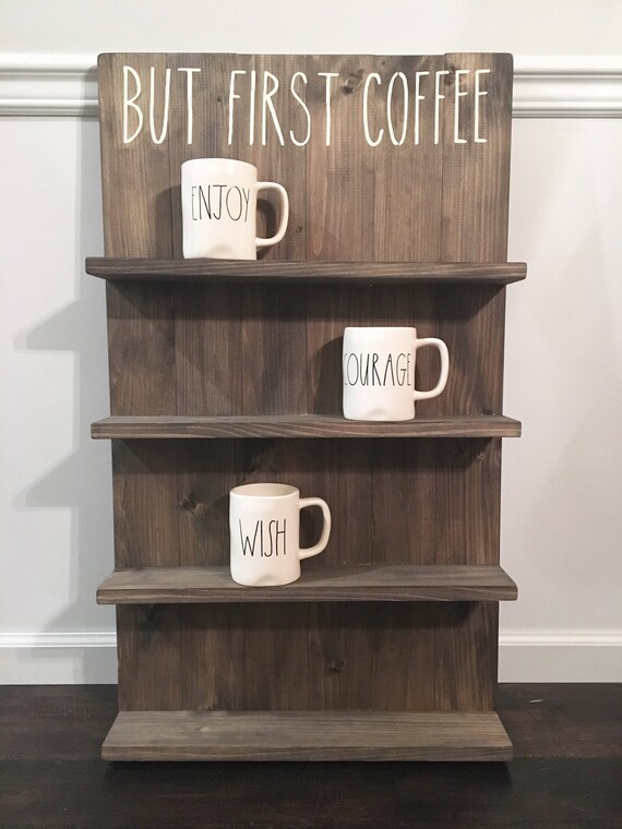 Coffee Mug Rack Rustic Wooden Shelf Large Bathroom Wall