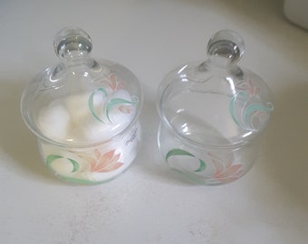 Vintage Pasabahce Turkey Glass Vanity Jars Set of 2 Floral