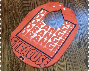 Syracuse Orange Baby Bib, Recycled T-Shirt Baby Bib, Syracuse New York, Sports Baby, Gender Neutral Baby Shower Gift