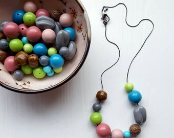 swizzle stick necklace - vintage lucite - neon colors aqua pink - bright summer beads