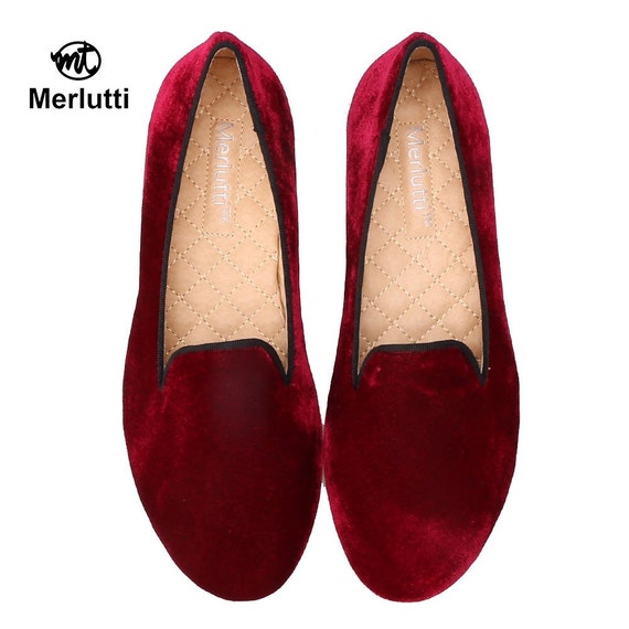 burgundy velvet flat shoes