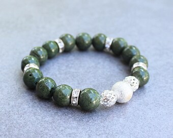 Green Bracelet, Green Stretchy Bracelet, Olive Green Bracelet, Green Bead Bracelet, Green Beaded Bracelet, Green Stretch Bracelet