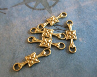 6 PC Brass small Renaissance Medallion - 2 way Connector Finding - VV12