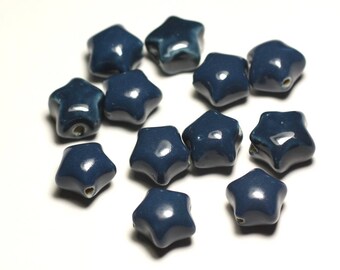 6PC - 16mm blue green Peacock duck oil - 8741140017412 stars porcelain ceramic beads