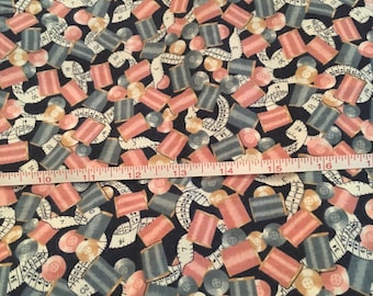 Sewing theme fabric Navy/mauve/grey FQ