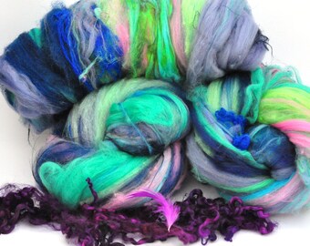 Textured, Chunky Carded Art Batts + Locks - Butterfly - 4.3 ounces - For Spinning or Felting