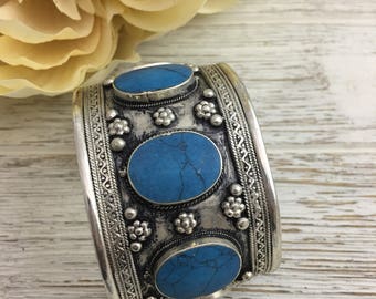 Vintage Style Kuchi Cuff Bracelet - Statement Bracelet - Afghan Aqeeq Cuff bracelet - bohemian jewelry - afghan jewelry - afghan bracelet