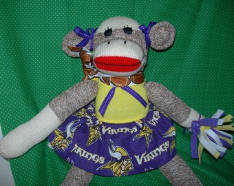 Minnesota Vikings Football Brown Red Heel Sock Monkey Girl Doll/Cheerleader