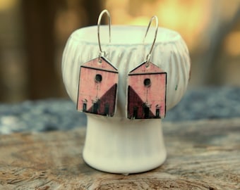 Venice earrings Architectural jewelry Skyline Cityscape Pink jewelry Art jewelry 18th century Sterling silver earrings House Building