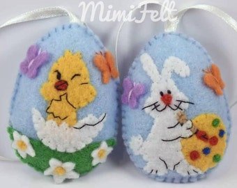 Easter decorations, Felt Easter ornaments set, Easter eggs, Easter bunny, Easter chick, set of 2