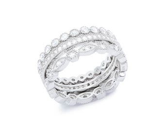 Rhodium plated Sterling Silver Cz stacker Ring