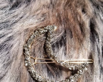 Crushed Pyrite Crescent Moon Hair Clip