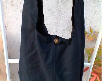 Black cotton hobo bag with inner pocket