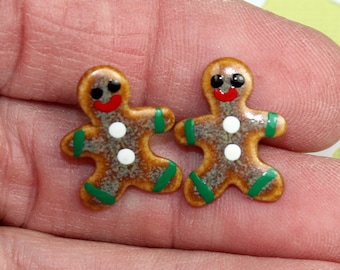 Mini Gingerbread Boy Christmas Earrings Handmade Porcelain Ceramic Jewelry