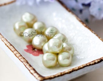Vintage Glass Pearls Soft Light Green Miriam Haskell Baroque Glass Pearl Beads from Japan 10mm
