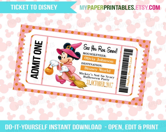 printable ticket to disney diy personalize instant download