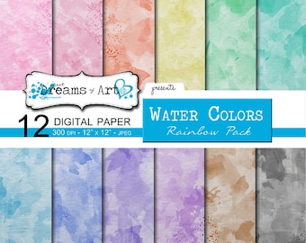 12 Digital Water Colors Paper (Rainbow Pack)