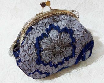 Jacquard Flower Kisslock Bag Clasp Frame Bag Shoulder Bag Evening Elegant Purse Silver Vintage Bag