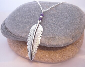Amethyst Feather Necklace, Gemstone Necklace, Statement Necklace, Amethyst Necklace, February Birthstone, Pantone Colour 2018 Ultra Violet