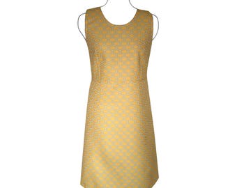 Geometric yellow, grey and white sleeveless dress