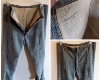 40s Boys Snow Pants, Brown, Blue, Chevron, Wool, Lined, Snowpants, 1940s, Winter Pants, Zippered Ankles, Husky, Boys W30 L29