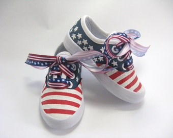 American Flag Shoes, Patriotic Fourth of July Sneakers, 4th of July Outfit, Red, White and Blue, Stars and Stripes for Baby and Toddler