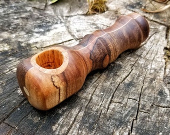 Wood smoking pipe Split spalted maple with red oak bowl