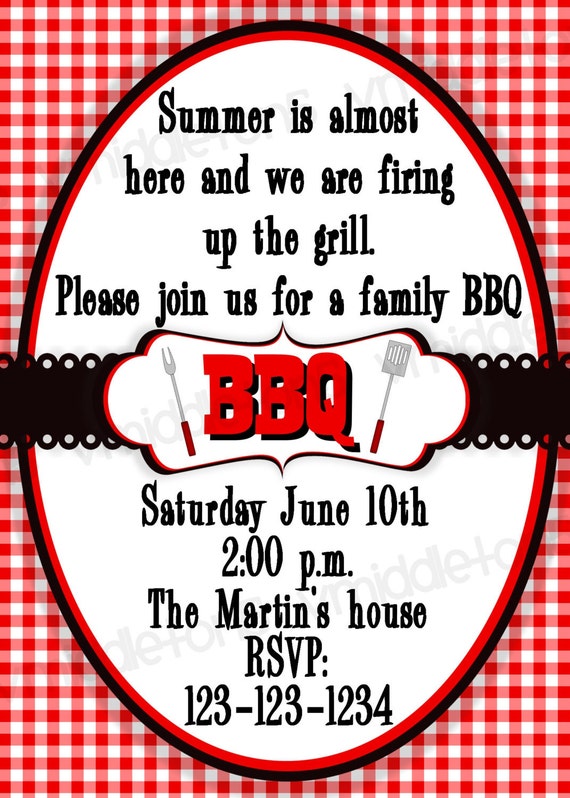 bbq invitation picnic cookout print your own 4x6 or 5x7