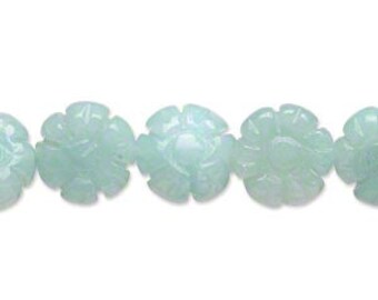 Flower Amazonite Natural Gemstone Beads12x12mm Carved Flower 16 Inches Strand