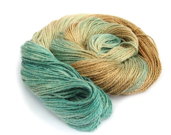 Light worsted DK yarn, hand dyed double knitting baby alpaca linen silk blend yarn skein, Perran Yarns Sandy Toes, aqua blue brown