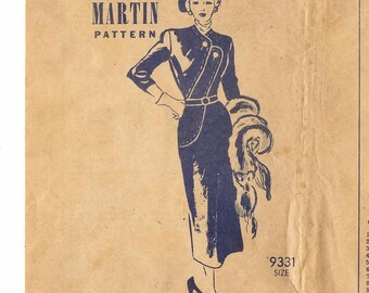 A Slim Skirt Dress w/Bodice-to-Hip Tab-Style Detail Sewing Pattern for Women: Factory Folds, Retro Size 14 Bust 32" •Marian Martin 9331