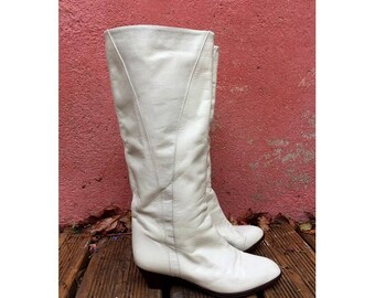 1980s Italian white leather slough knee BOOTS // size eu 37- uk 4- us 5.5