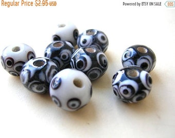 Clearance Sale Black and White Lampwork Beads - Mixed Bead Lot - 12mm