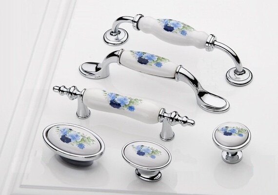 ceramic kitchen cabinet knobs pulls handles white silver blue