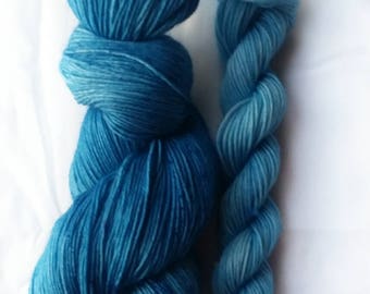 Hand dyed yarn, Glacier mountain, 75/25 super wash merino/nylon yarn, blue yarn. mini skein, sock yarn, sock set, knitting, semi solid