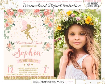 Fairy Invitation Fairy Birthday Invitation Whimsical Enchanted Pixie Invitation Magical Fairy Invite Fairy Birthday Floral Fairy Party 4R
