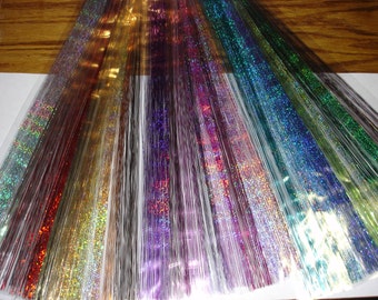 18 inch-100%thai silk strands, 100 STRANDS PER PKG. tied to one piece of hair(bling,tinsel,shimmers)