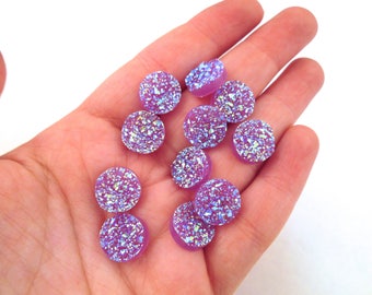10 Purple 12mm Resin Druzy Cabochons, H130