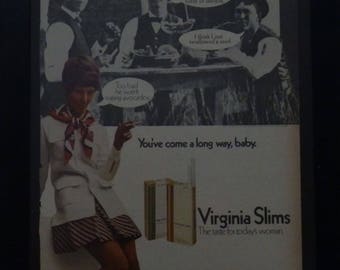 Virginia Slims Ad, You've Come a Long Way Baby, Vintage, 1960, Retro Magazine Ad, Wall Art