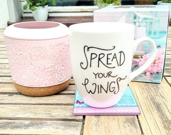 Spread your wings . screenprinted mug .
