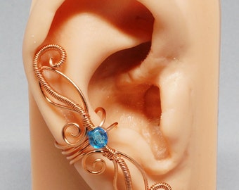 Copper and Blue Ear Cuff, Fairy Ear Cuff, Coiled Swirls Ear Cuff