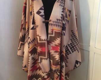 Tribal Open Poncho in Tan
