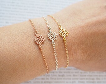 Lotus Bracelet, Rose Gold Lotus Bracelet, Gold Lotus Bracelet, Sterling Silver Lotus Bracelet, Zen Bracelet