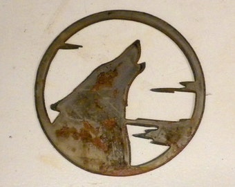 6 inch Wolf Coyote Howling Rough Rusty Metal Steel Wall Art Ornament Craft Stencil Sign