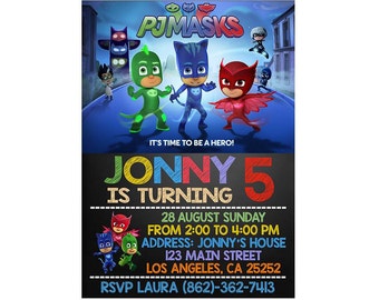 Pj Masks invitation, Pj Masks Birthday Party, Pj Masks Printable, PJ Masks Birthday Invitation, Birthday Pj Mask, Personalized, Printable