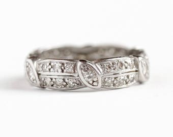 Platinum Diamond Band - Vintage Art Deco .90 CTW Diamond Wedding Ring - Size 6 3/4 1930s Bridal Eternity Fine Stacking Engagement Jewelry