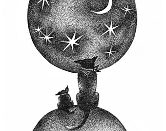 Fly me to the Moon / Two dogs looking at the moon.